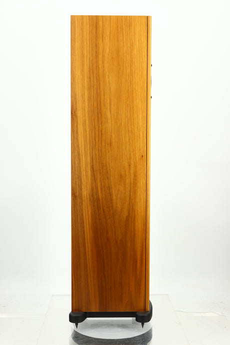 Left side view of a PMC GB1 Floorstanding Speaker in a oak finish