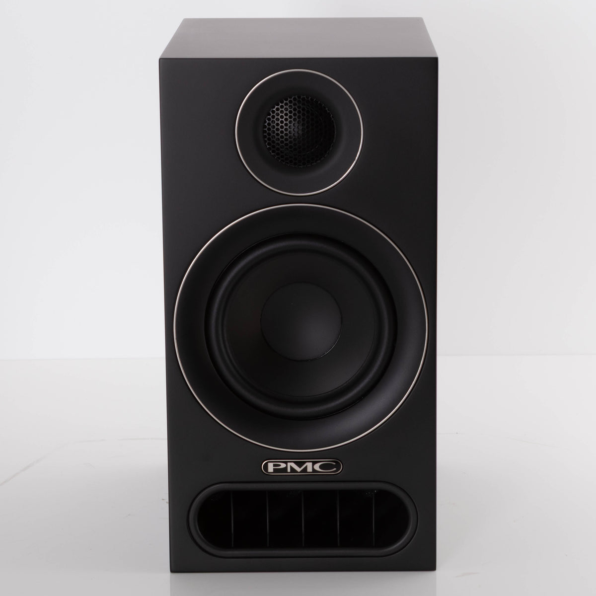 Front view of a used PMC Prodigy 1 Standmount Speaker W/ Grilles in a Black finish