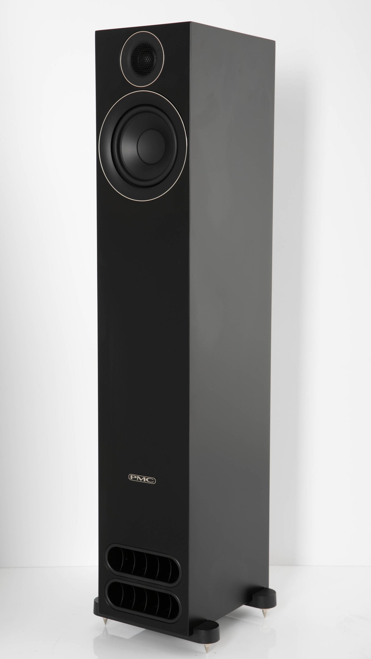 Front right corner of a used PMC Prodigy5 Floorstanding Speaker in a Black finish