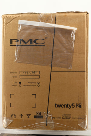 Box of a used pair of PMC Twenty5 21 Standmount Speakers in Oak finish 