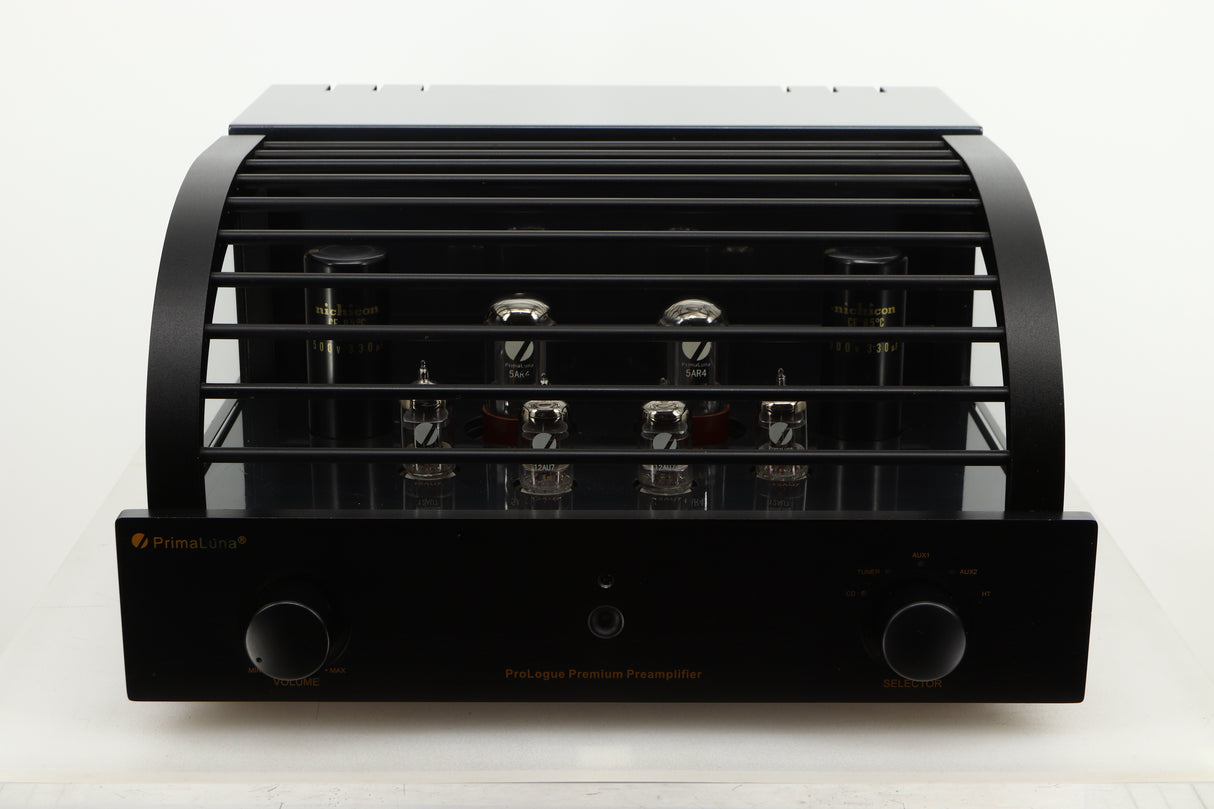Front view of a used PrimaLuna Prologue Premium Pre Amplifier in Black finish
