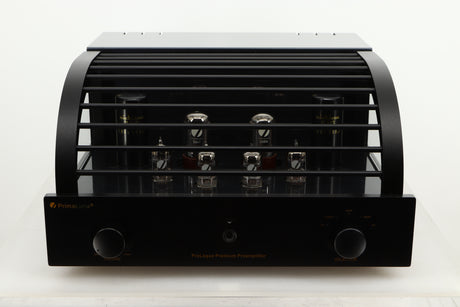 Front view of a used PrimaLuna Prologue Premium Pre Amplifier in Black finish