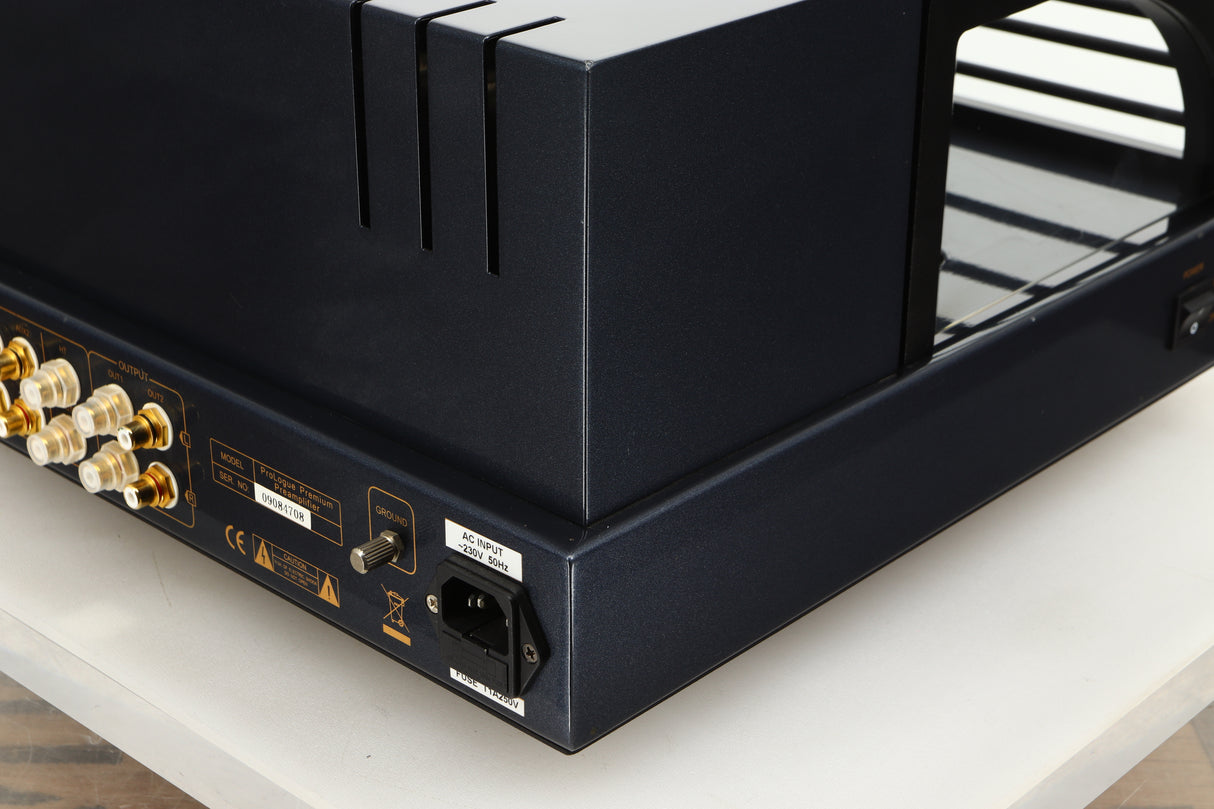 Rear right corner view of a used PrimaLuna Prologue Premium Pre Amplifier in Black finish