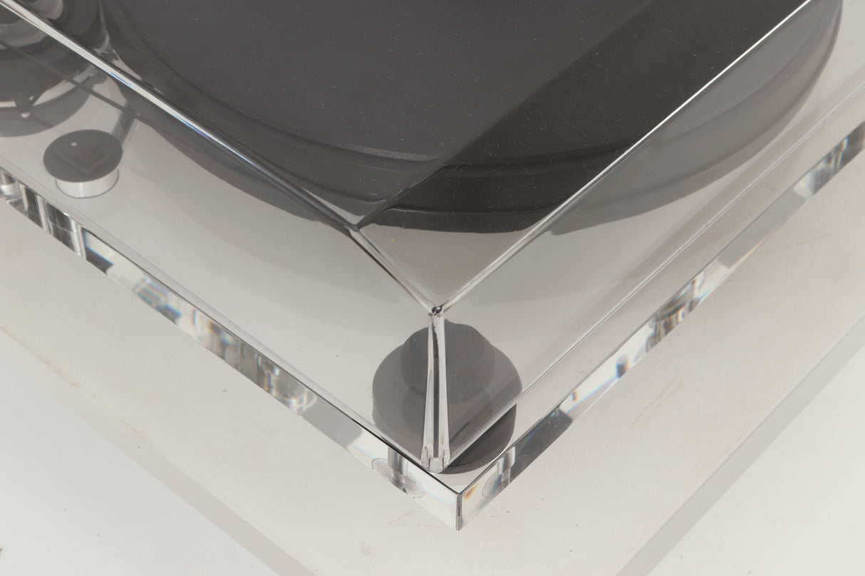 Front left corner view of a used Pro-Ject 2 Xperience DC Acryl Turntable with Ortofon 2M Black Cartridge