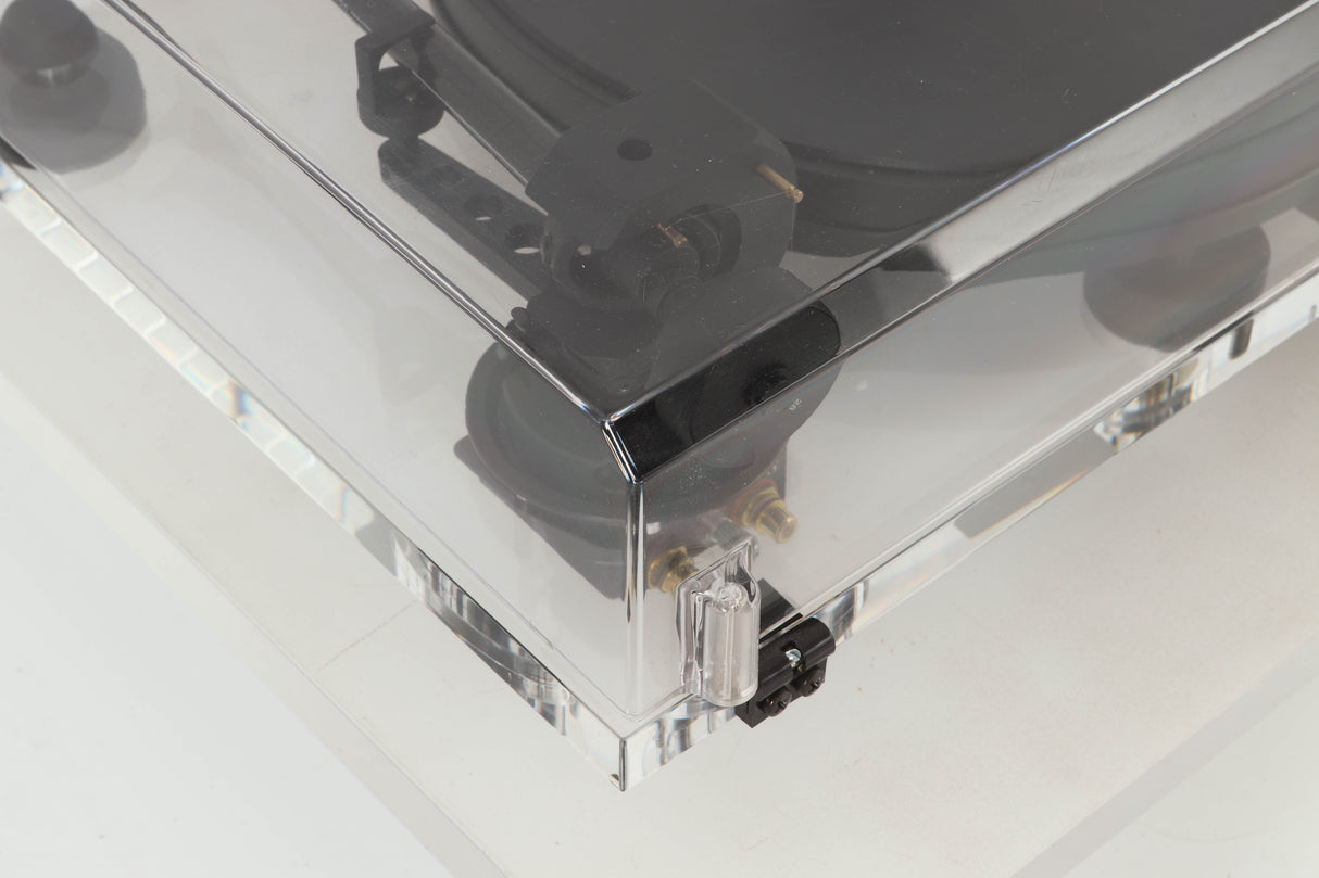 Rear left corner view of a used Pro-Ject 2 Xperience DC Acryl Turntable with Ortofon 2M Black Cartridge