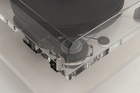 Rear right corner view of a used Pro-Ject 2 Xperience DC Acryl Turntable with Ortofon 2M Black Cartridge