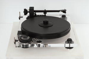 Side view of a used Pro-Ject 2 Xperience DC Acryl Turntable with Ortofon 2M Black Cartridge