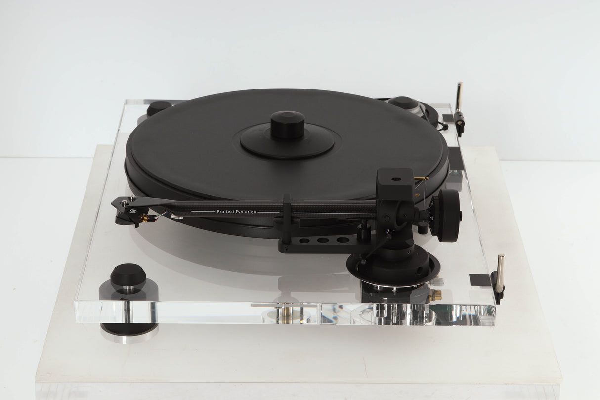 Side view of a used Pro-Ject 2 Xperience DC Acryl Turntable with Ortofon 2M Black Cartridge