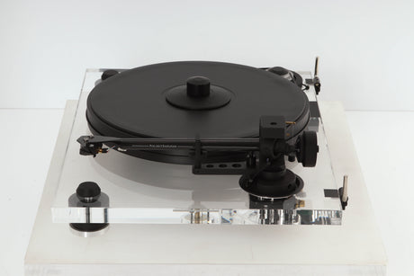 Side view of a used Pro-Ject 2 Xperience DC Acryl Turntable with Ortofon 2M Black Cartridge
