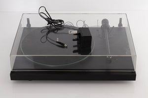 Top of a used Pro-ject P2 Turntable / Goldring 2 Cartridge in a Black finish showing PSU
