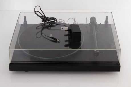 Top of a used Pro-ject P2 Turntable / Goldring 2 Cartridge in a Black finish showing PSU