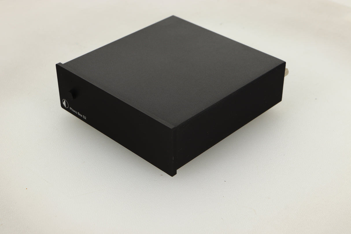 Front right corner view of a used Pro-Ject Phonobox S2 Phonostage in Black finish