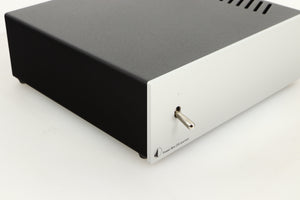 Front left corner view of a used Pro-Ject Power Box DS Sources Power Supply in Silver finish