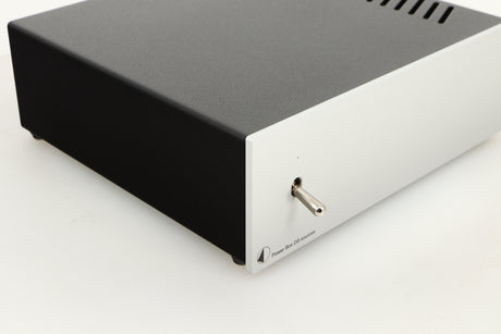Front left corner view of a used Pro-Ject Power Box DS Sources Power Supply in Silver finish