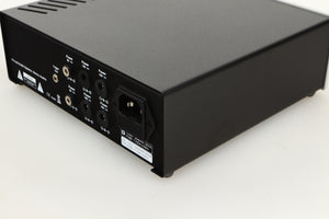 Rear right corner view of a used Pro-Ject Power Box DS Sources Power Supply in Silver finish