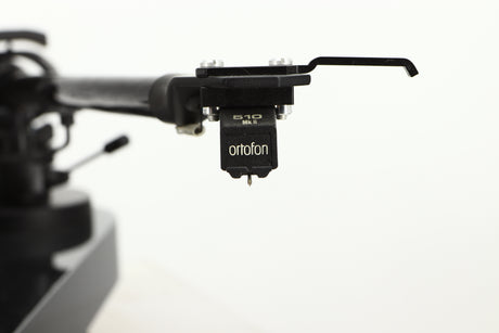 Close up view of a used Pro-Ject RPM5 Turntable in Black finish with Ortofon 510 MkII Cartridge
