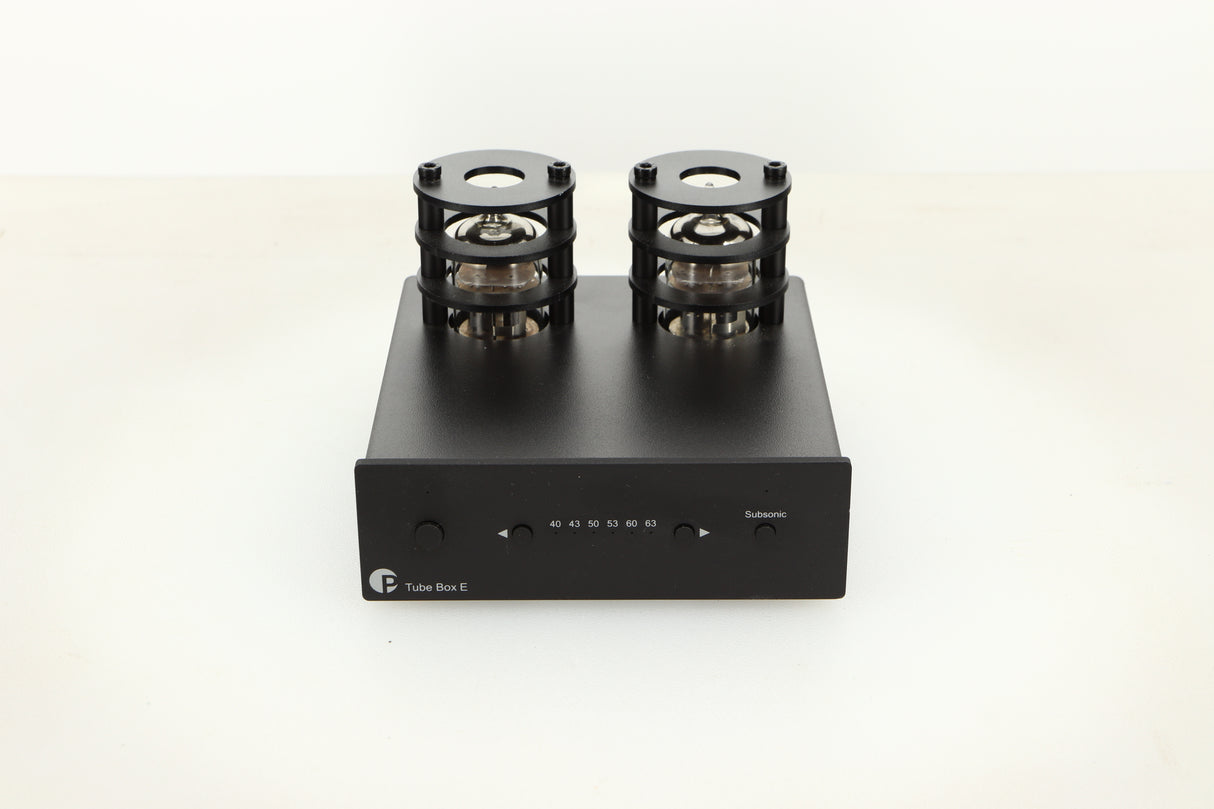 Front view of a used Pro-Ject Tube Box E Phonostage in Black finish