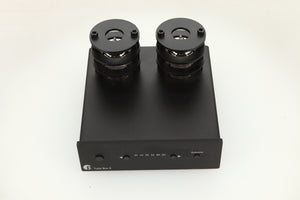 Top view of a used Pro-Ject Tube Box E Phonostage in Black finish