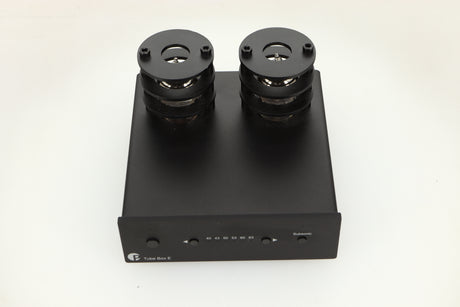 Top view of a used Pro-Ject Tube Box E Phonostage in Black finish