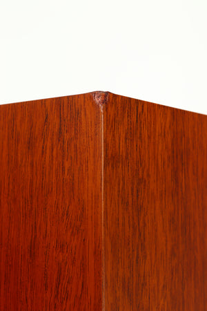 Close up of a used Proac Response D18 Floorstanding Speaker in a mahogany finish showing blemish on rear left corner