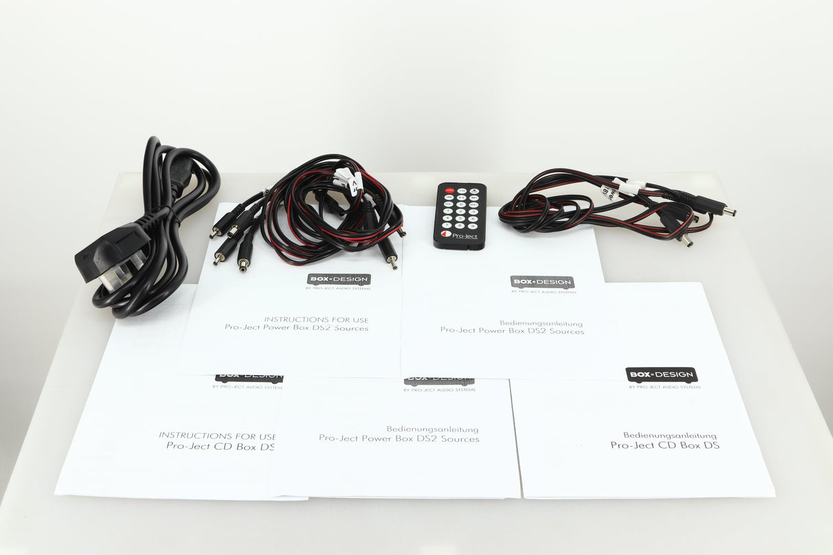 5x Manuals, Mains Cable, Remote and Power Cables for a used Project CD Box DS/ DAC Box DS / Powerbox DS2  in a silver finish