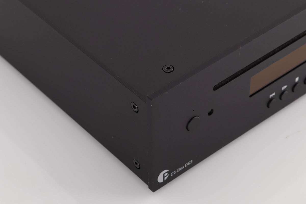 Front left corner of a used Project CD Box DS3 CD Player in a Black finish