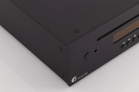 Front left corner of a used Project CD Box DS3 CD Player in a Black finish