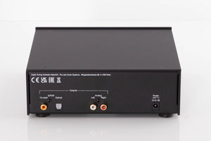 Rear view of a used Project CD Box DS3 CD Player in a Black finish showing Power Input, Analogue Outputs and Optical Output