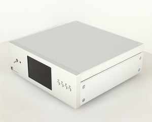 Front right corner of a used Project CD Box RS2 T CD Transport in a silver finish