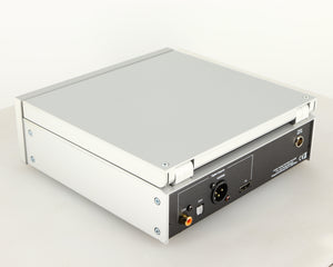 Rear right corner of a used Project CD Box RS2 T CD Transport in a silver finish
