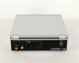 Rear view of a used Project CD Box RS2 T CD Transport in a silver finish showing USB Outputs, Optical Output and XLR Output