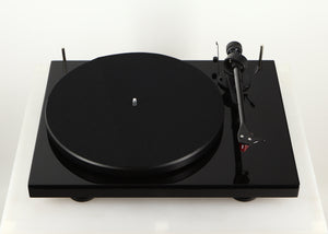 Front view of a used Project Debut Carbon Evo DC Turntable in a black finish