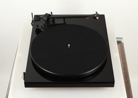 Left side view of a used Project Debut Carbon Evo DC Turntable in a black finish