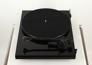 Right side view of a used Project Debut Carbon Evo DC Turntable in a black finish