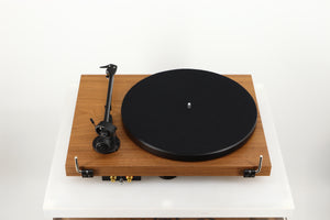 Rear view of a used Project Debut Carbon Evo Turntable / Ortofon 2M Bronze Cartridge in a walnut finish