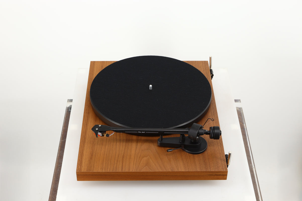 Right side view of a used Project Debut Carbon Evo Turntable / Ortofon 2M Bronze Cartridge in a walnut finish