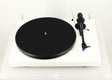 Front view of a used Project Debut Carbon Turntable / Ortofon 2M Blue Cartridge in a white finish