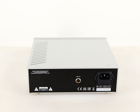 Rear view of a used Project Power Box RS Uni-1-Way Power Supply in a silver  finish showing Mains Input
