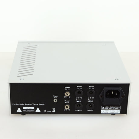 Rear view of a used Project Powerbox DS2 in a silver finish showing Mains Input