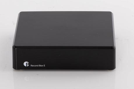 Front view of a used Project Record Box E Phonostage in a Black finish
