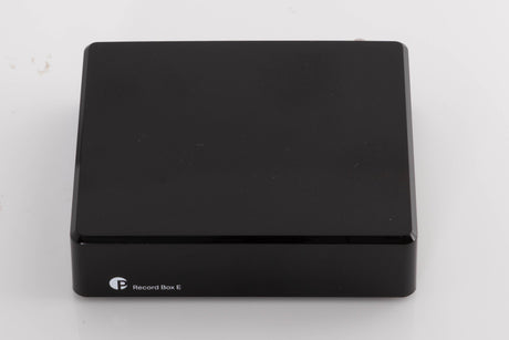 Top of a used Project Record Box E Phonostage in a Black finish