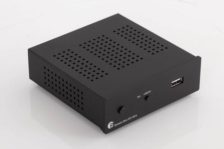 Front left corner of a used Project Streambox S2 Ultra Network Streamer in a Black finish