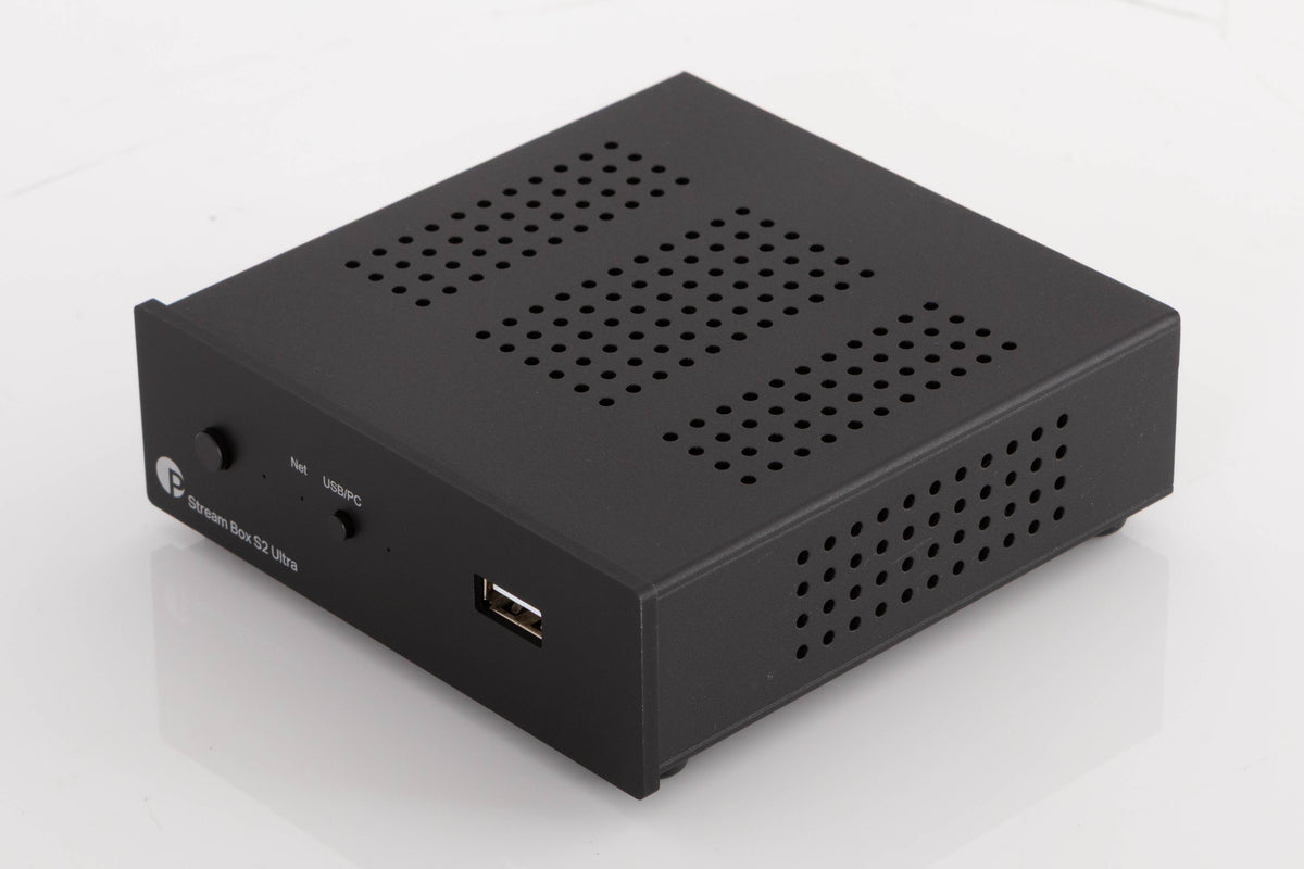 Front right corner of a used Project Streambox S2 Ultra Network Streamer in a Black finish