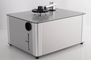 Front left corner of a used Project VC-S3 Record Cleaning Machine in a Silver finish