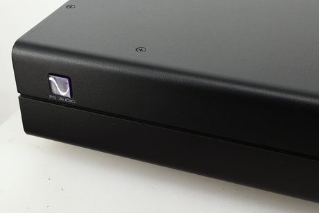 Close up view of a used PS Audio Stellar Strata Mk1 Integrated Amplifier in black finish 