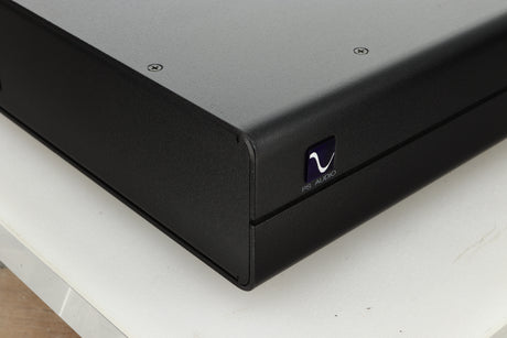 Front left corner view of a used PS Audio Stellar Strata Mk1 Integrated Amplifier in black finish 
