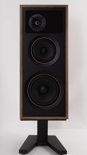 Front view of a used PSB Passif-50 Anniversary Edition Standmount Speaker in a Walnut finish