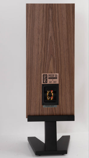 Rear view of a used PSB Passif-50 Anniversary Edition Standmount Speaker in a Walnut finish