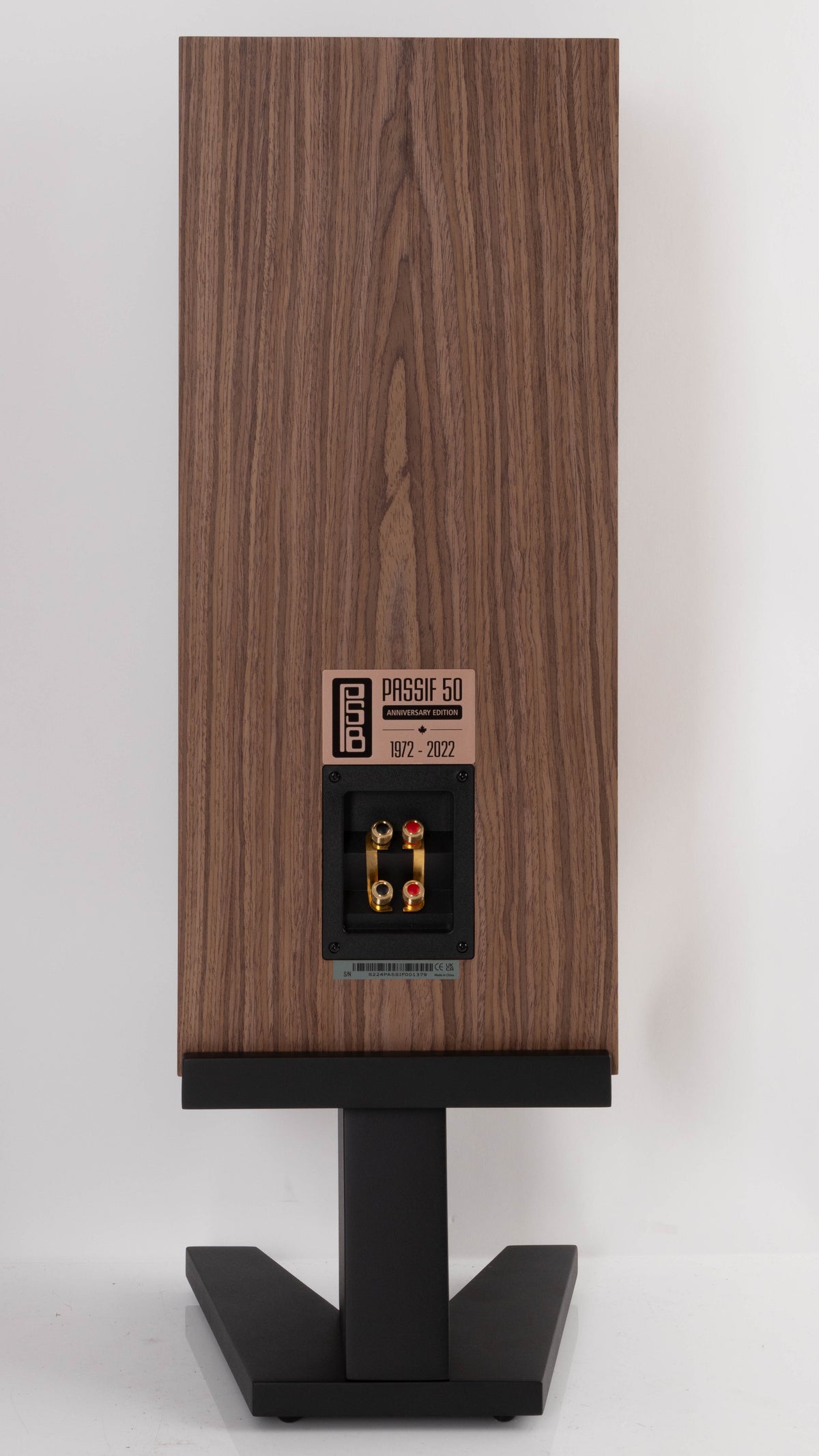 Rear view of a used PSB Passif-50 Anniversary Edition Standmount Speaker in a Walnut finish