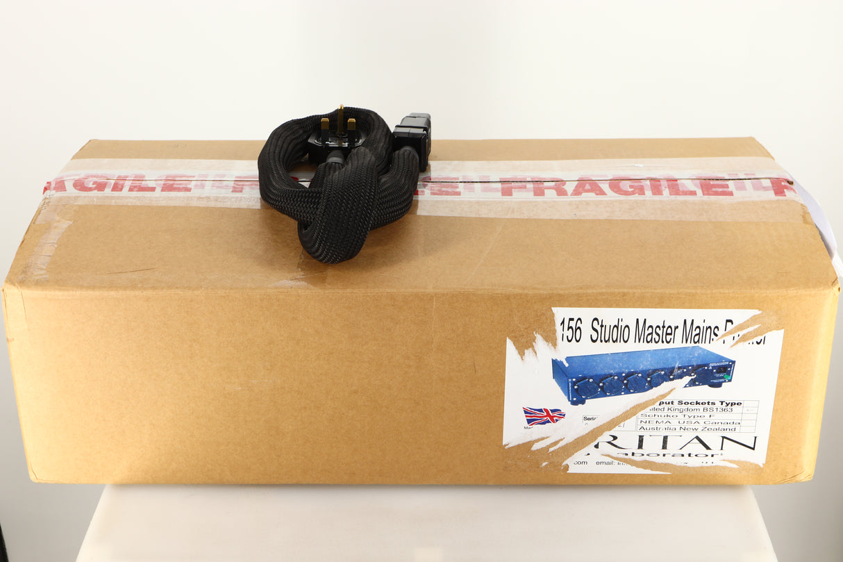 Box of a used Puritan Audio Laboratories PSM156 Studio Master Mains Purifier with Ultimate Powercord